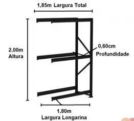 Mini Porta Pallet Continuação 2,00x1,80x0,60m c/ 03 Longarinas capacida 200kg por Nível